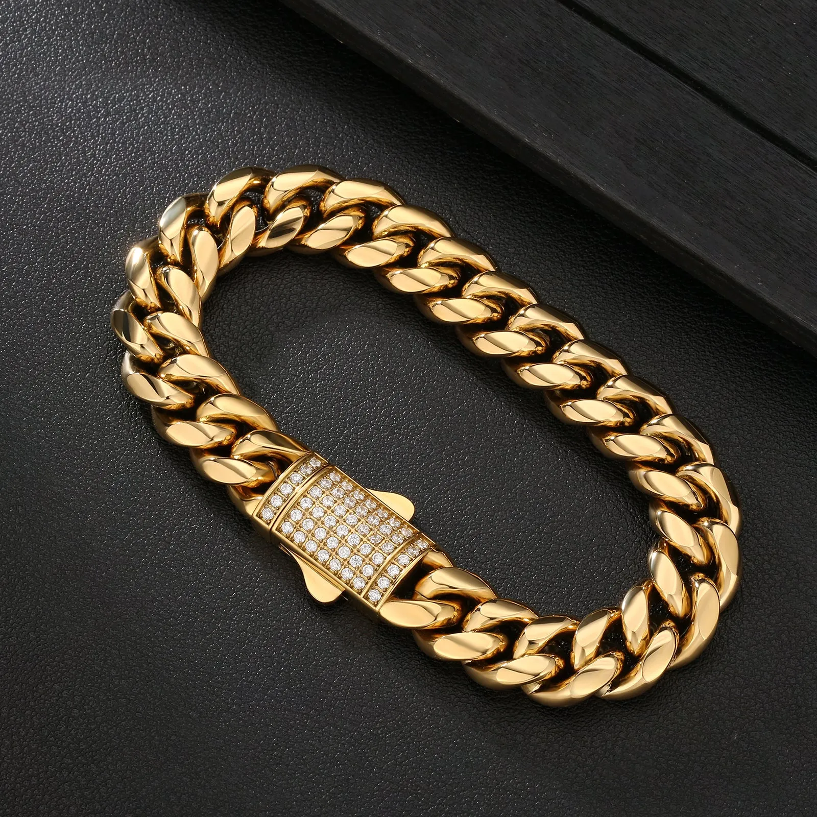 12mm Iced Out Clasp Cuban Link Chain and Bracelet Set in 18K Gold KRKC