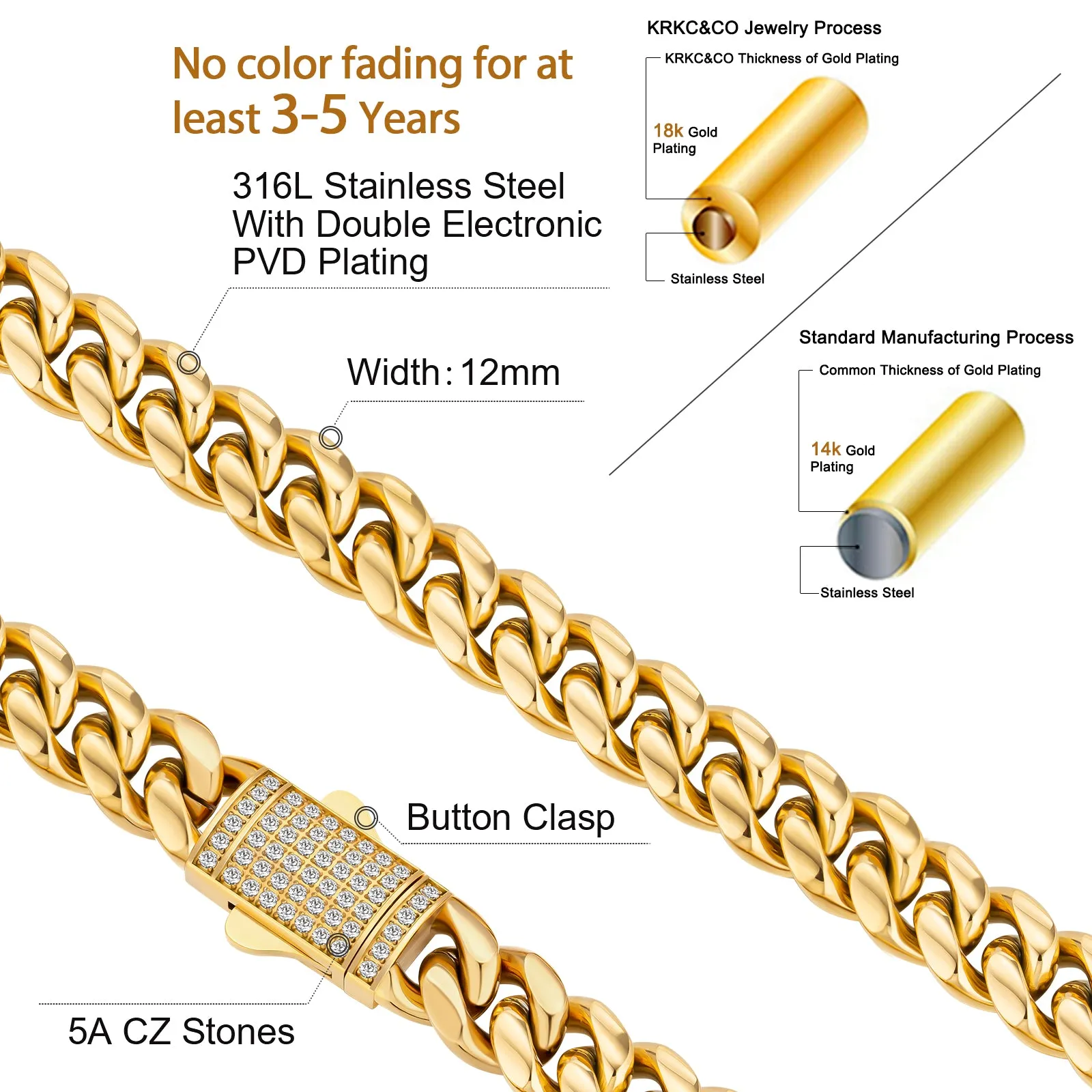 12mm Iced Out Clasp Cuban Link Chain and Bracelet Set in 18K Gold KRKC