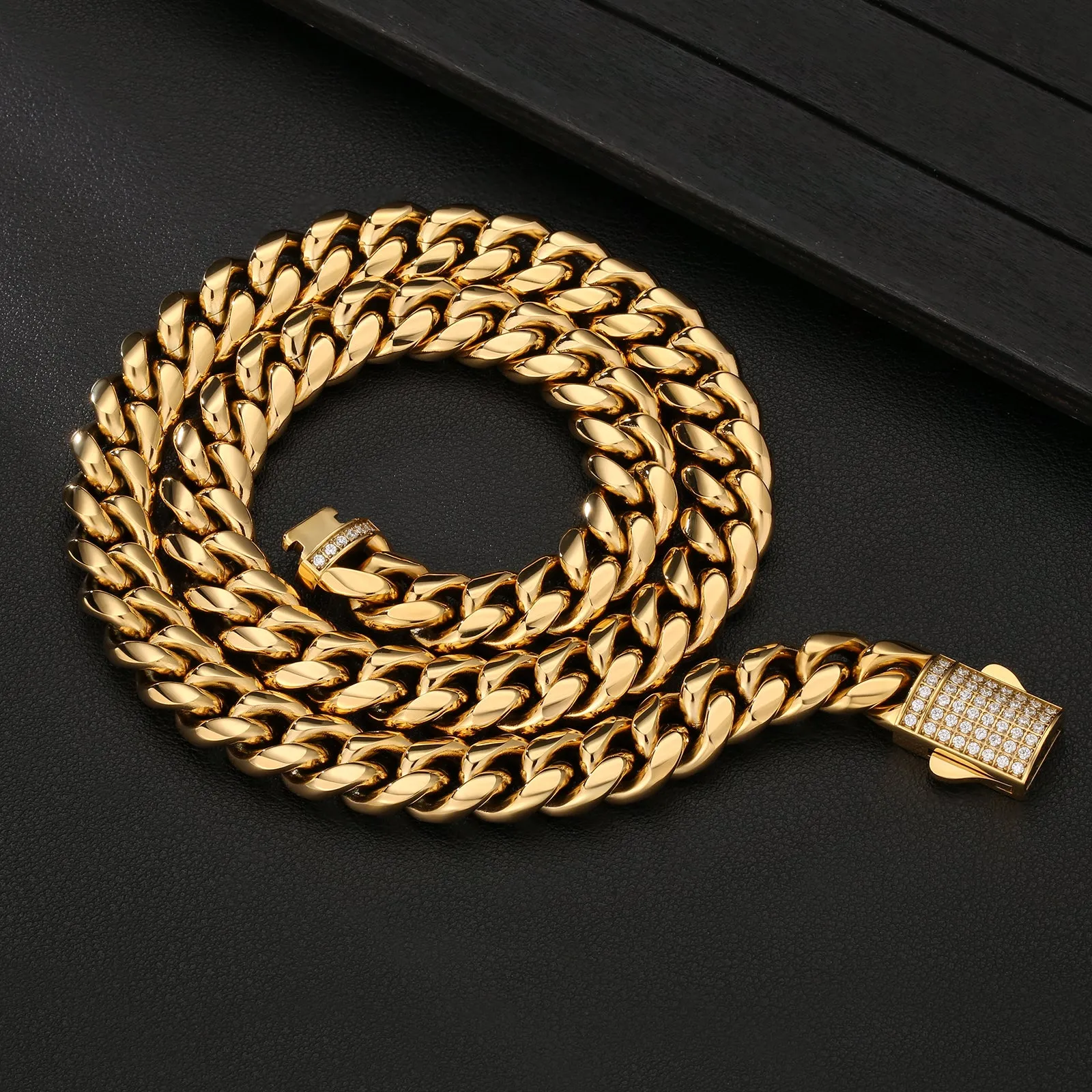 12mm Iced Out Clasp Cuban Link Chain and Bracelet Set in 18K Gold KRKC