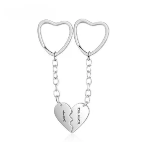 2 Name Engraving Breaking Heart-Shape Keychain