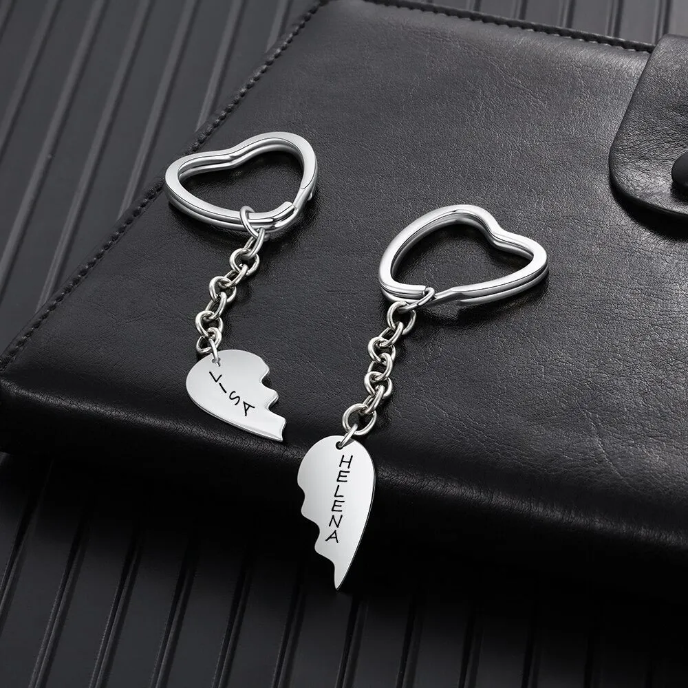 2 Name Engraving Breaking Heart-Shape Keychain