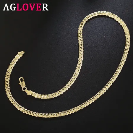 20" - 925 Sterling Silver or 18k Gold 6mm Full Sideways Chain Necklace