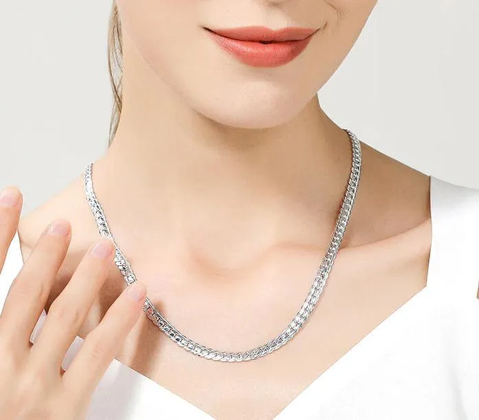 20" - 925 Sterling Silver or 18k Gold 6mm Full Sideways Chain Necklace