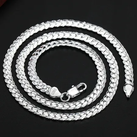 20" - 925 Sterling Silver or 18k Gold 6mm Full Sideways Chain Necklace