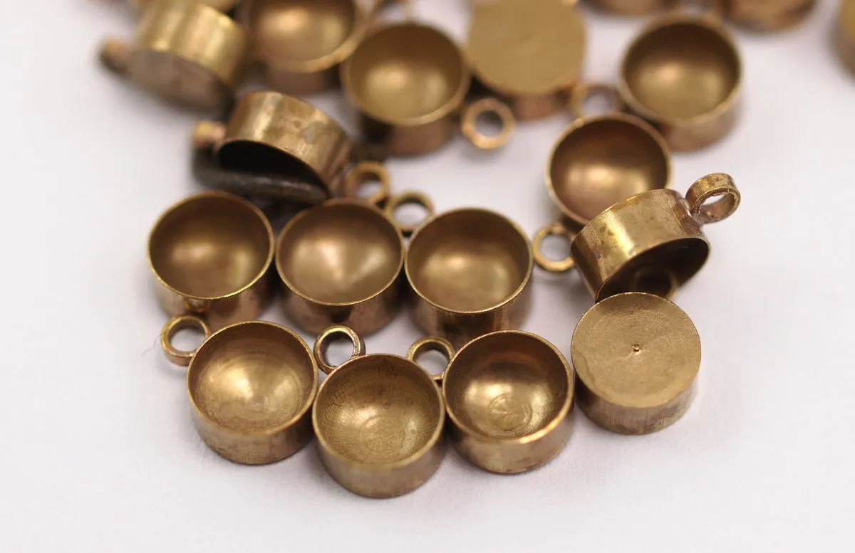 50 Raw Brass Charms Setting, Findings (5 mm)