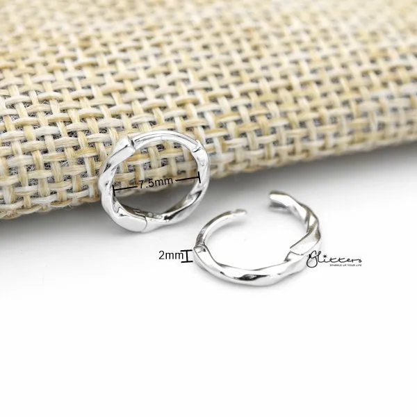 925 Sterling Silver Twisted Pattern One-Touch Huggie Hoop Earrings