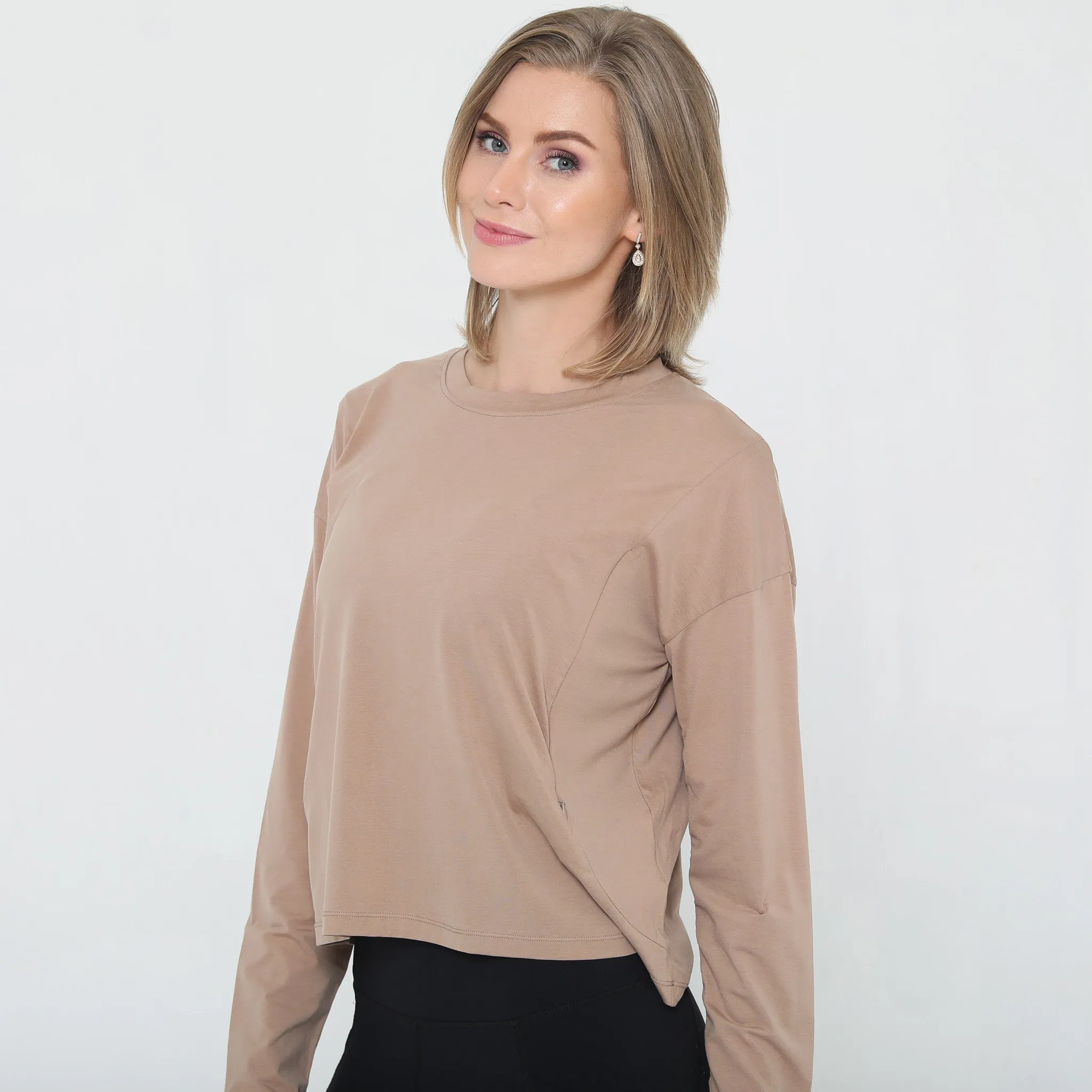 Abigail Long Sleeve Nursing Pullover (Taupe)