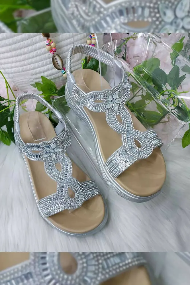 All Over Diamante Strap Platform Sandals