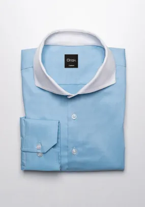 Aqua Stretch Poplin Shirt - White Contrast Collar