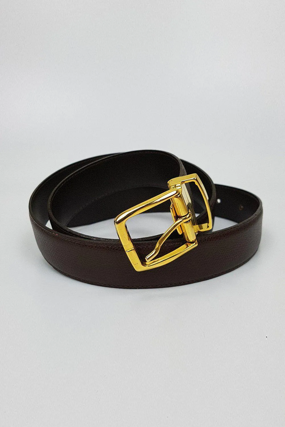 ARTBAG Brown Leather Textured Belt Gold Tone Buckle 103cm