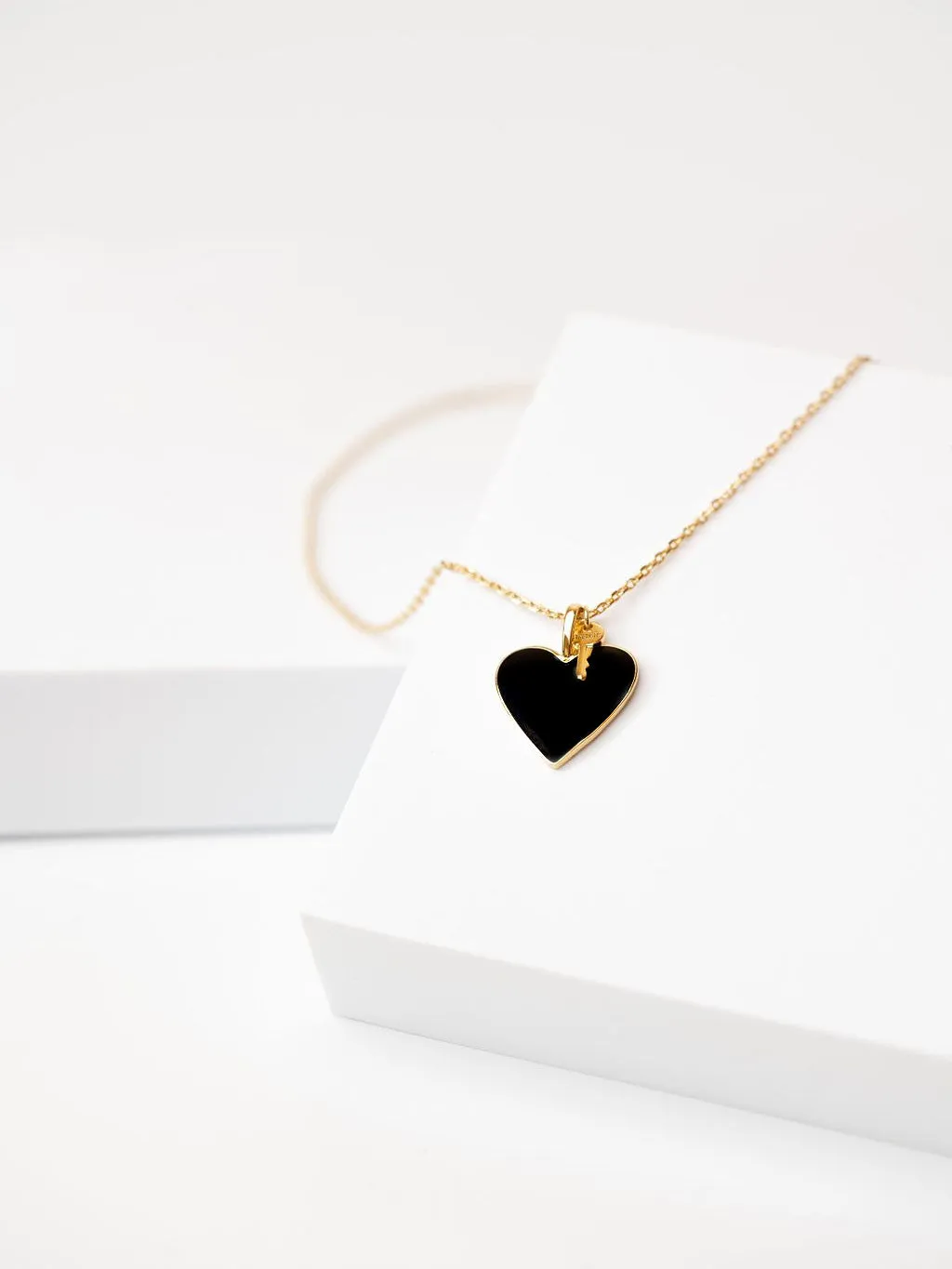 Black Enamel Heart and Mini Key Necklace