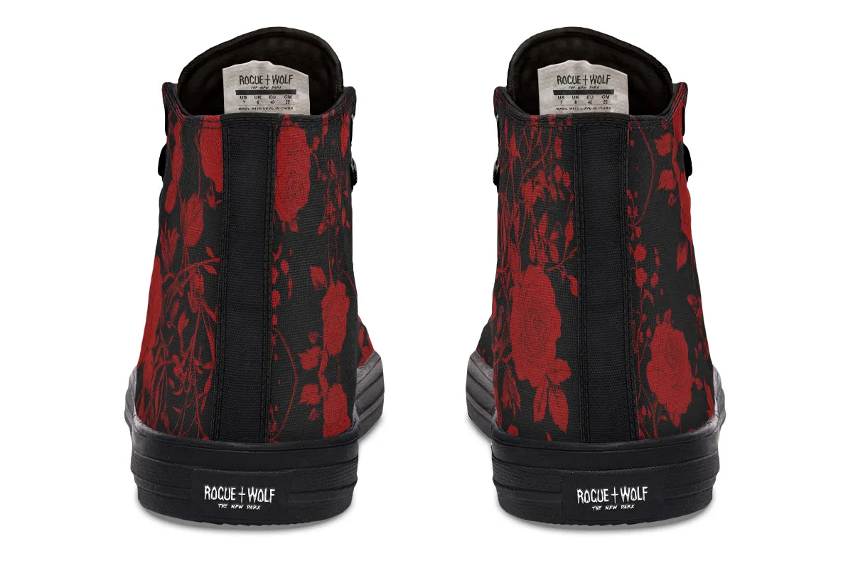 Blood Rose Romance High Tops - Classic Premium Canvas Shoes with Comfortable and Durable Soles