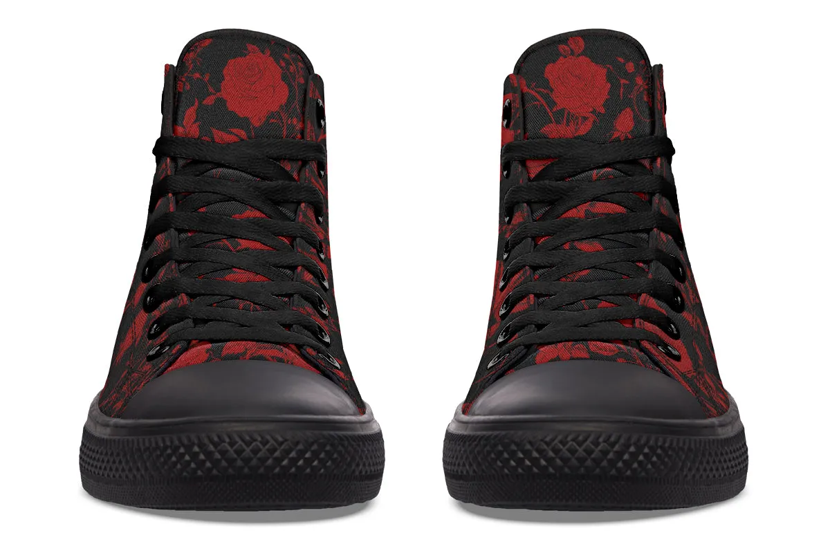 Blood Rose Romance High Tops - Classic Premium Canvas Shoes with Comfortable and Durable Soles