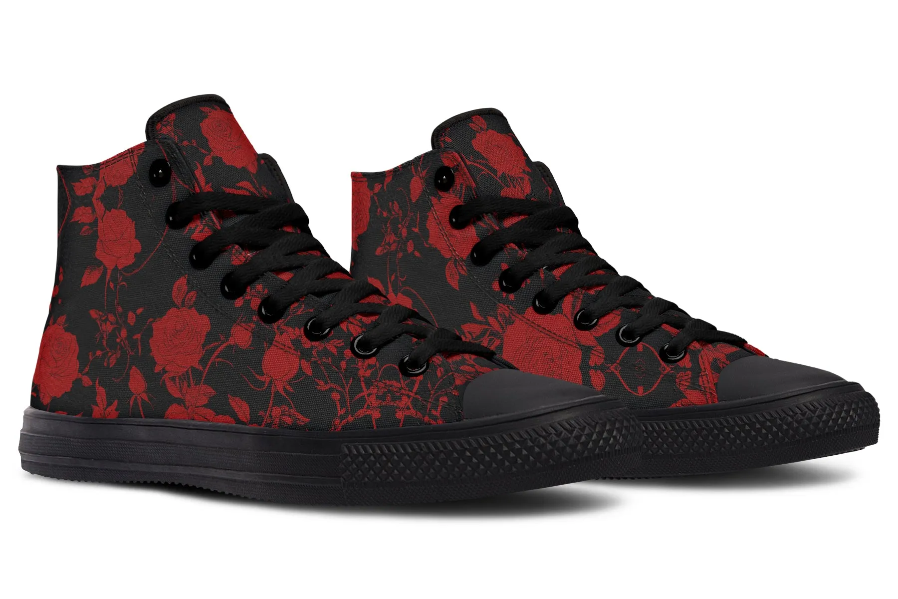 Blood Rose Romance High Tops - Classic Premium Canvas Shoes with Comfortable and Durable Soles