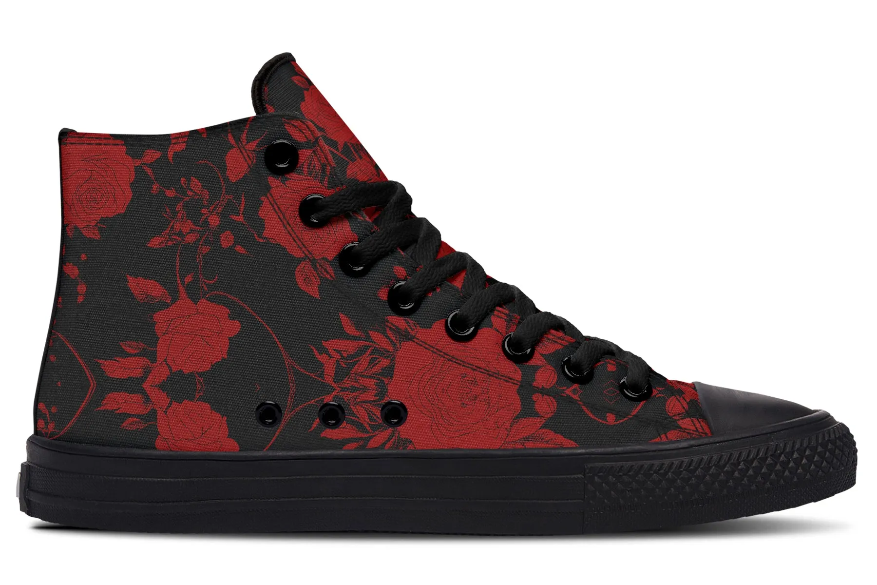 Blood Rose Romance High Tops - Classic Premium Canvas Shoes with Comfortable and Durable Soles