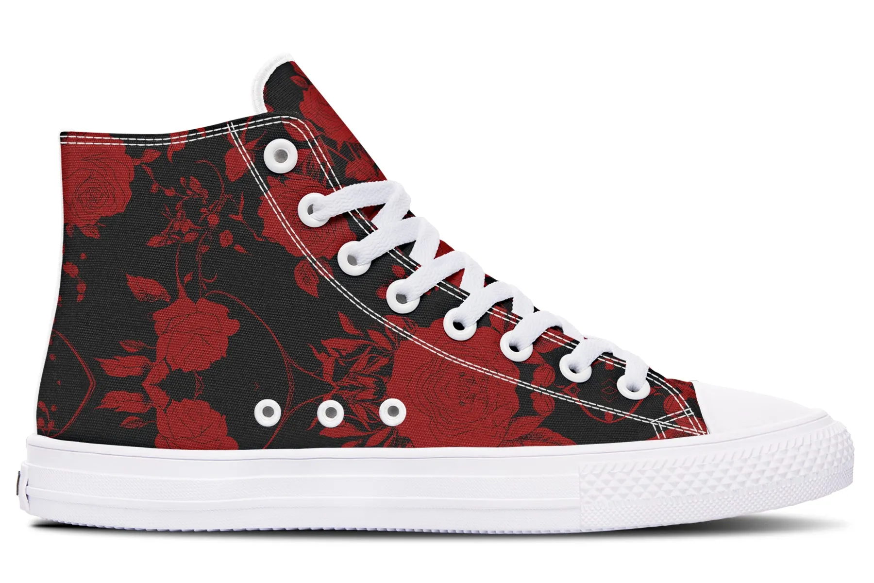 Blood Rose Romance High Tops - Classic Premium Canvas Shoes with Comfortable and Durable Soles