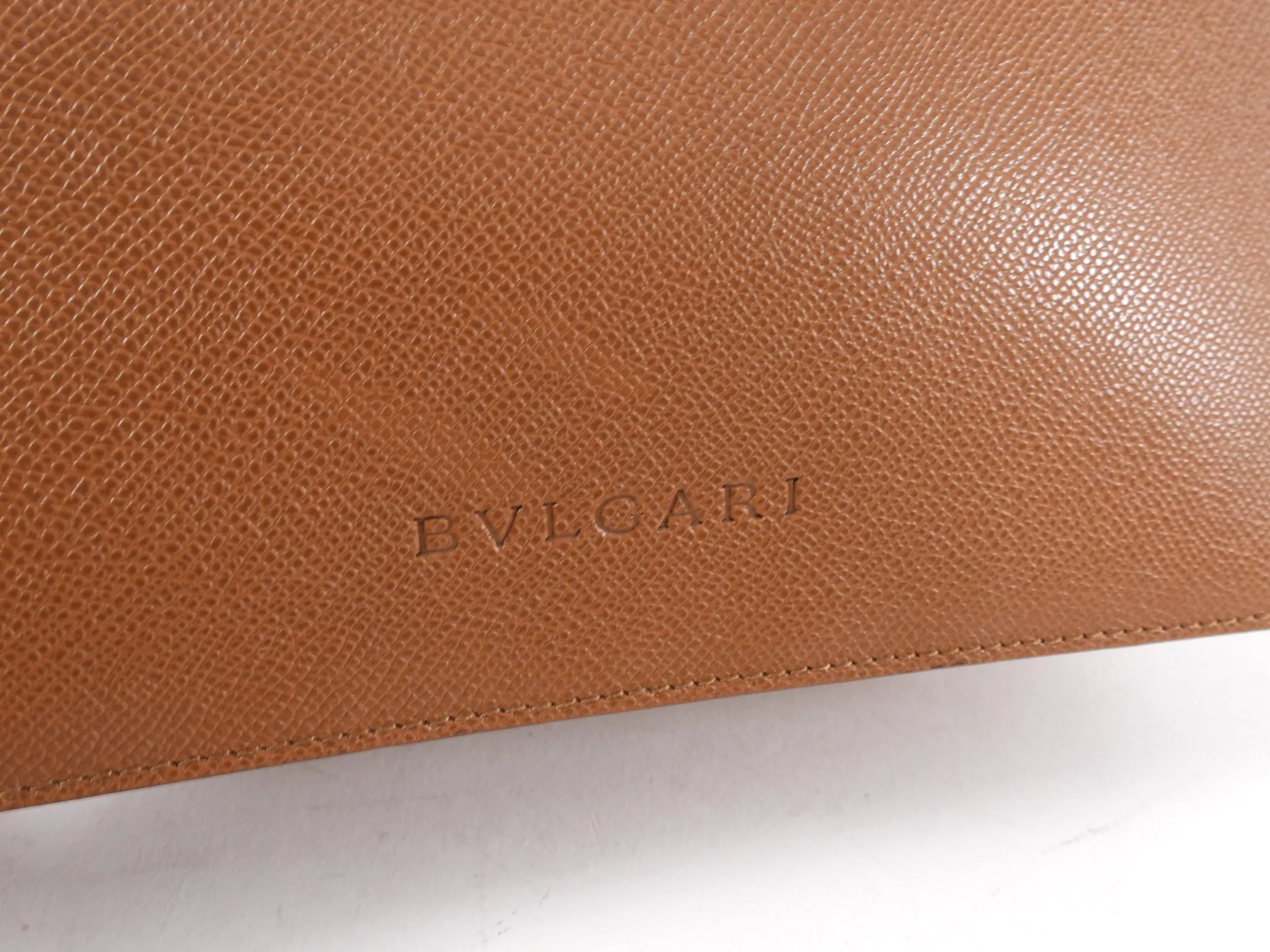 Bvlgari Cognac Brown Leather Zip Toiletry / Travel Pouch