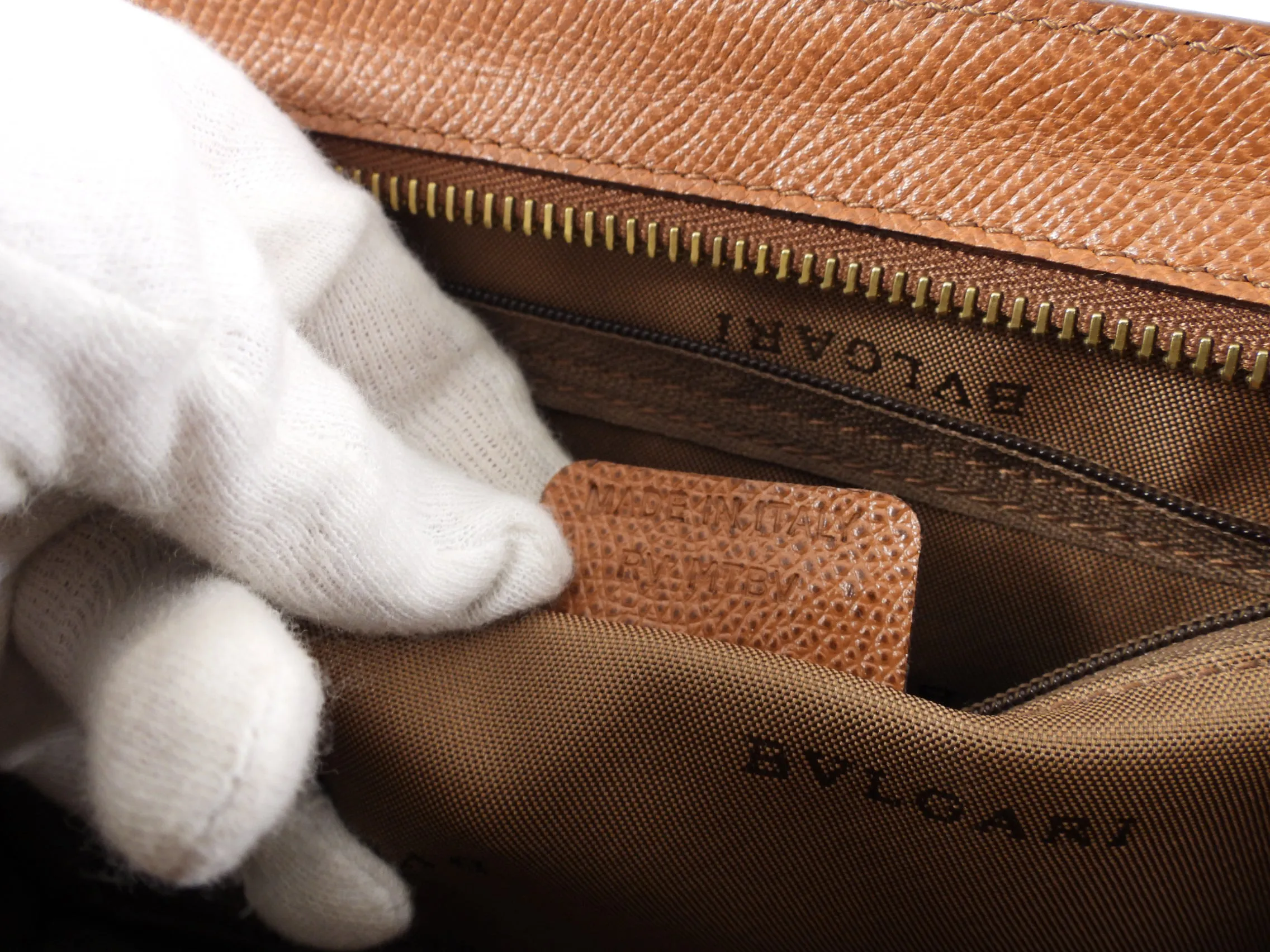 Bvlgari Cognac Brown Leather Zip Toiletry / Travel Pouch