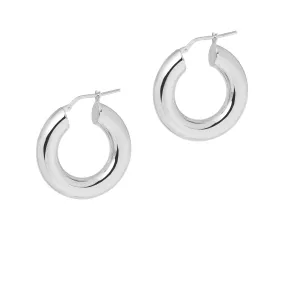 Chunky, Thick, Shiny Silver Hoop Earrings