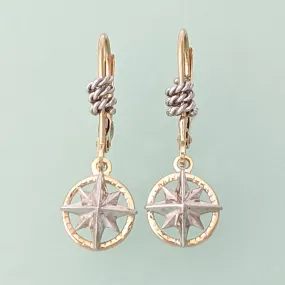 Compass Rose Classic Petite 14K Two-Tone Gold Lever Back Dangle Earrings