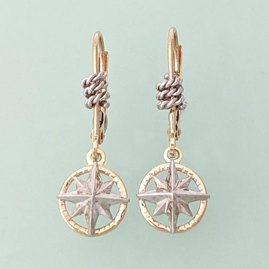 Compass Rose Classic Petite 14K Two-Tone Gold Lever Back Dangle Earrings