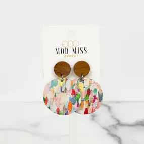 Cork Leather Round Earring Confetti Rainbow