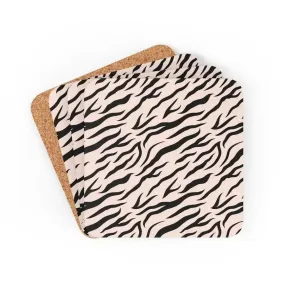 Corkwood Coaster 4 Piece Set, Pink & Black Zebra Stripe Style Coasters