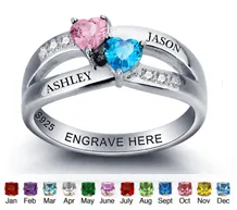 CRI102000 - 925 Sterling Silver Personalized Ring, Names and Birthstones