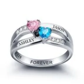 CRI102000 - 925 Sterling Silver Personalized Ring, Names and Birthstones