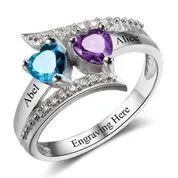 CRI102499 - 925 Sterling Silver Personalized Ring, Names and Birthstones