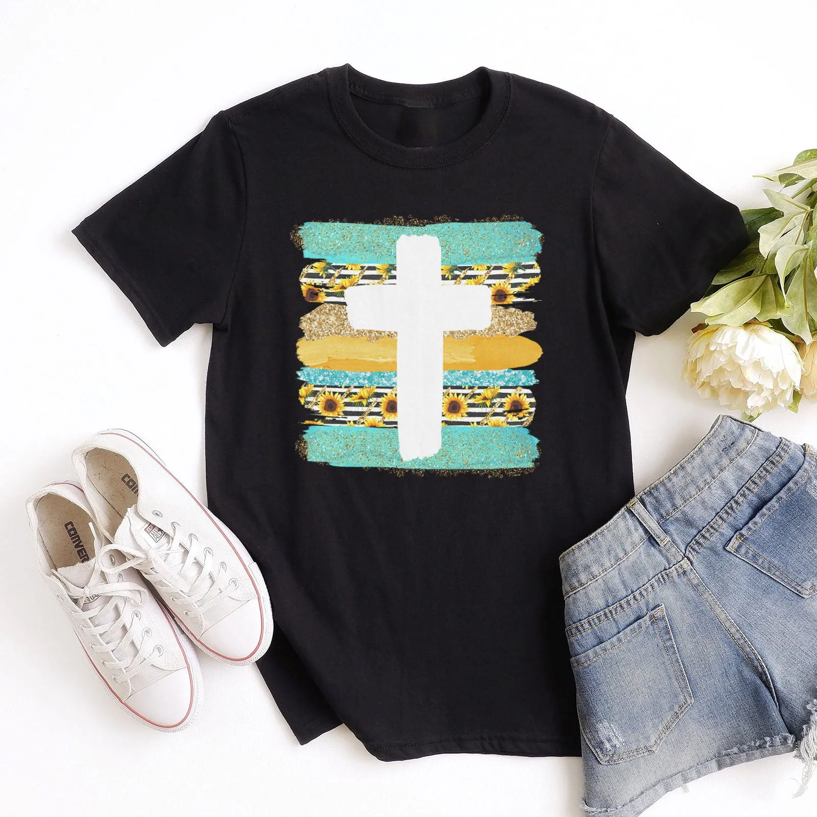 Cross Brushstrokes Sunflower Tee