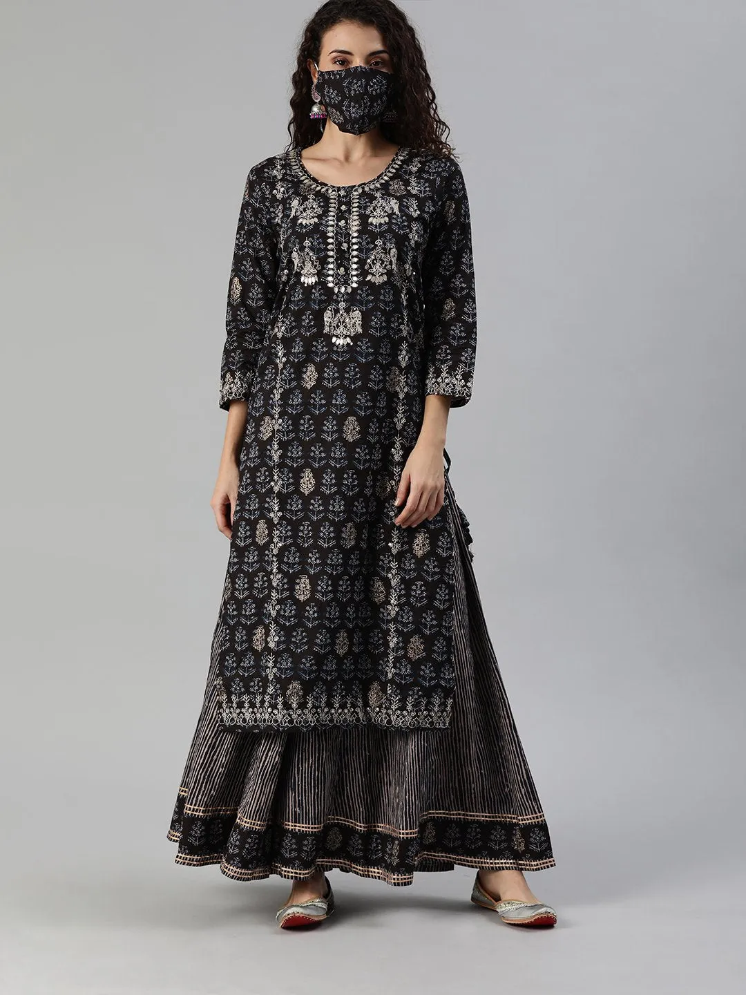 Enchanting Black Yoke Kurta & Sharara Set