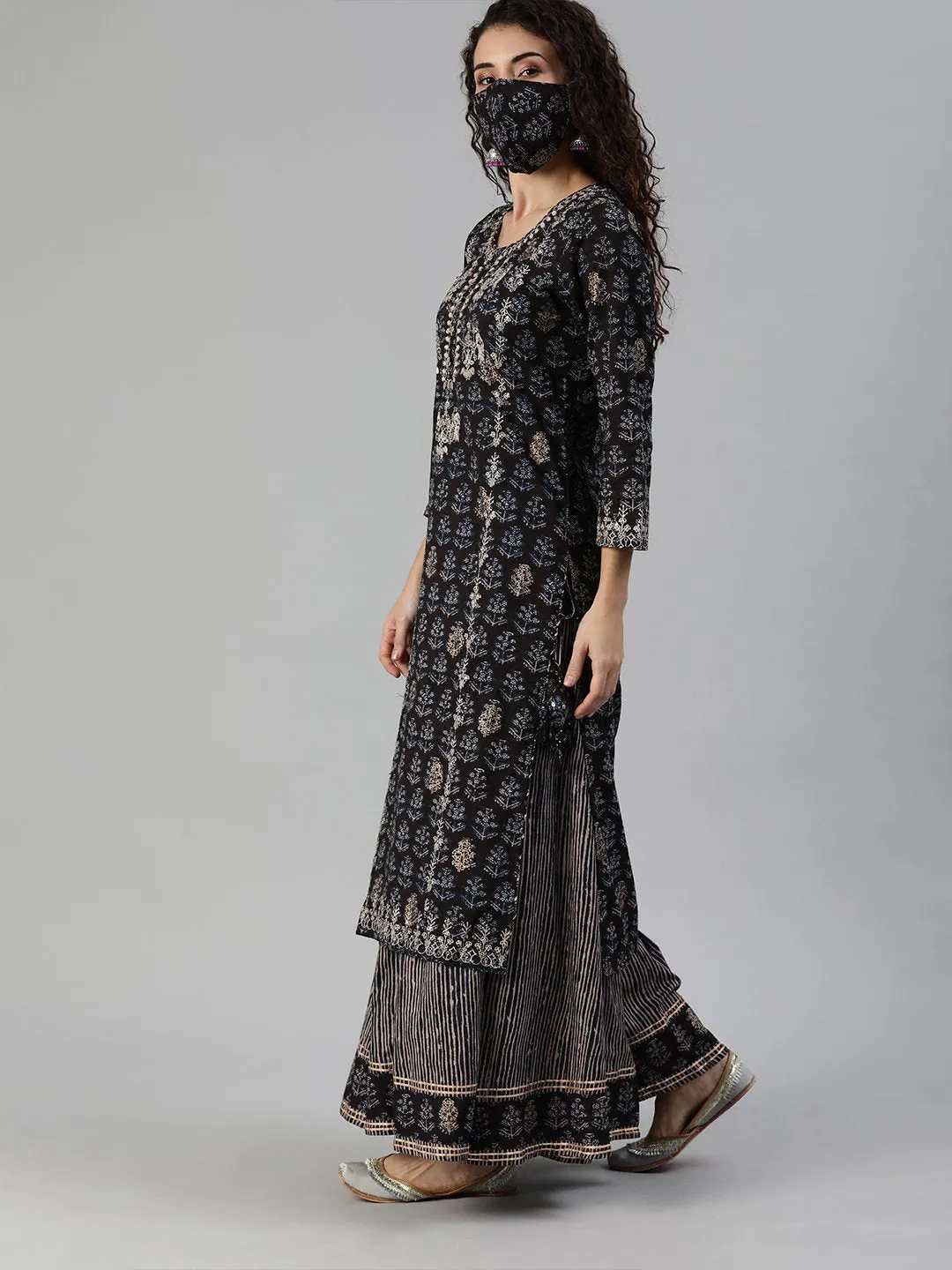 Enchanting Black Yoke Kurta & Sharara Set