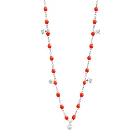 Gigi Supreme Classic 5 Diamond Necklace, Coral, White Gold, 17.7"