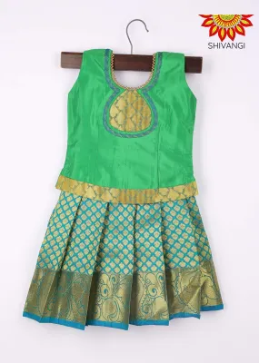 Girls Art Silk Pattu Pavadai Ramer Green