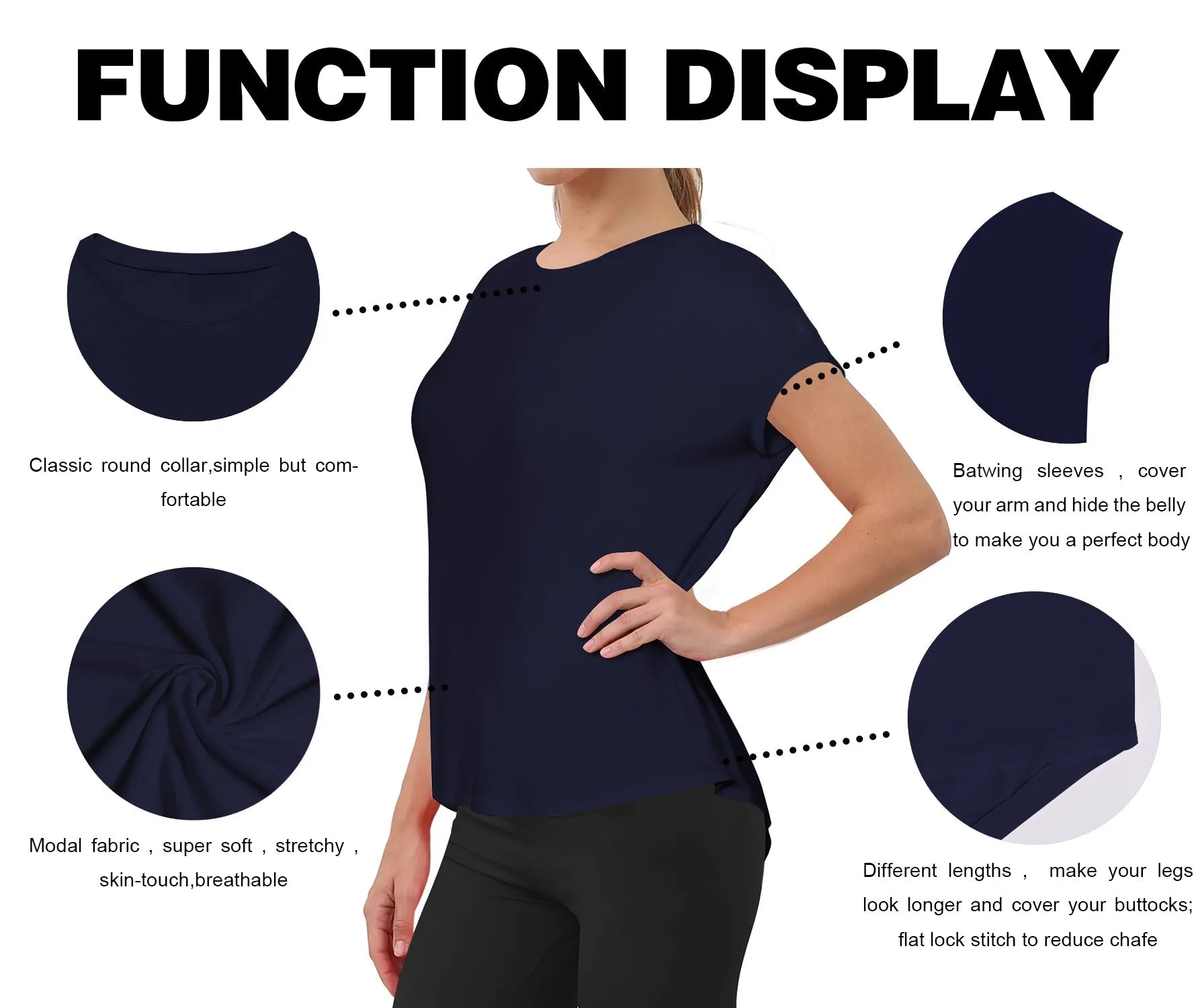 Hip Length Short Sleeve Shirt darknavy_yogastudio