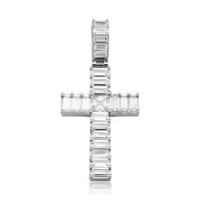 Iced Out Baguette Cut Cross Pendant - Silver