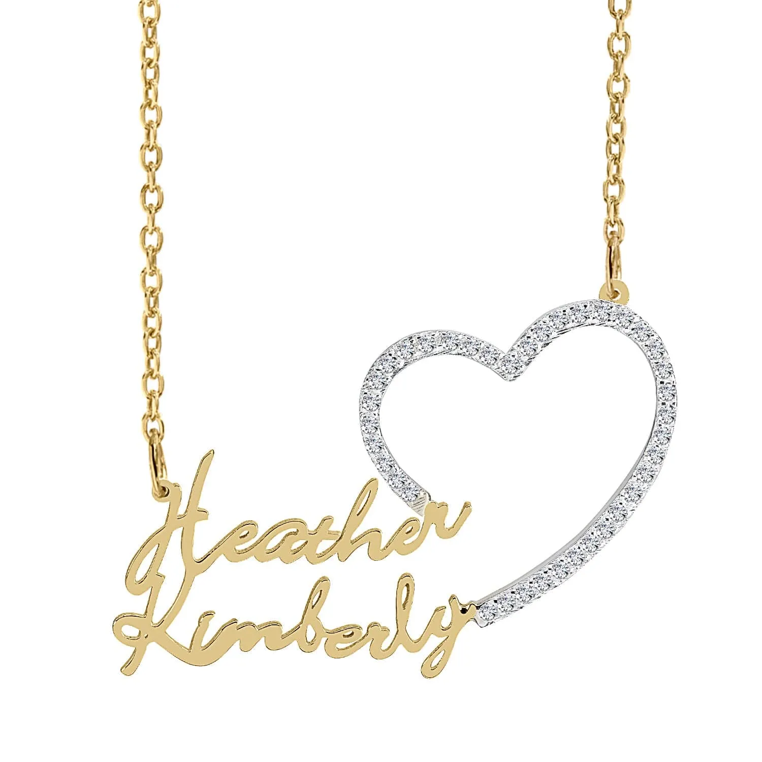 Iced Out Single Nameplate Necklace with Heart