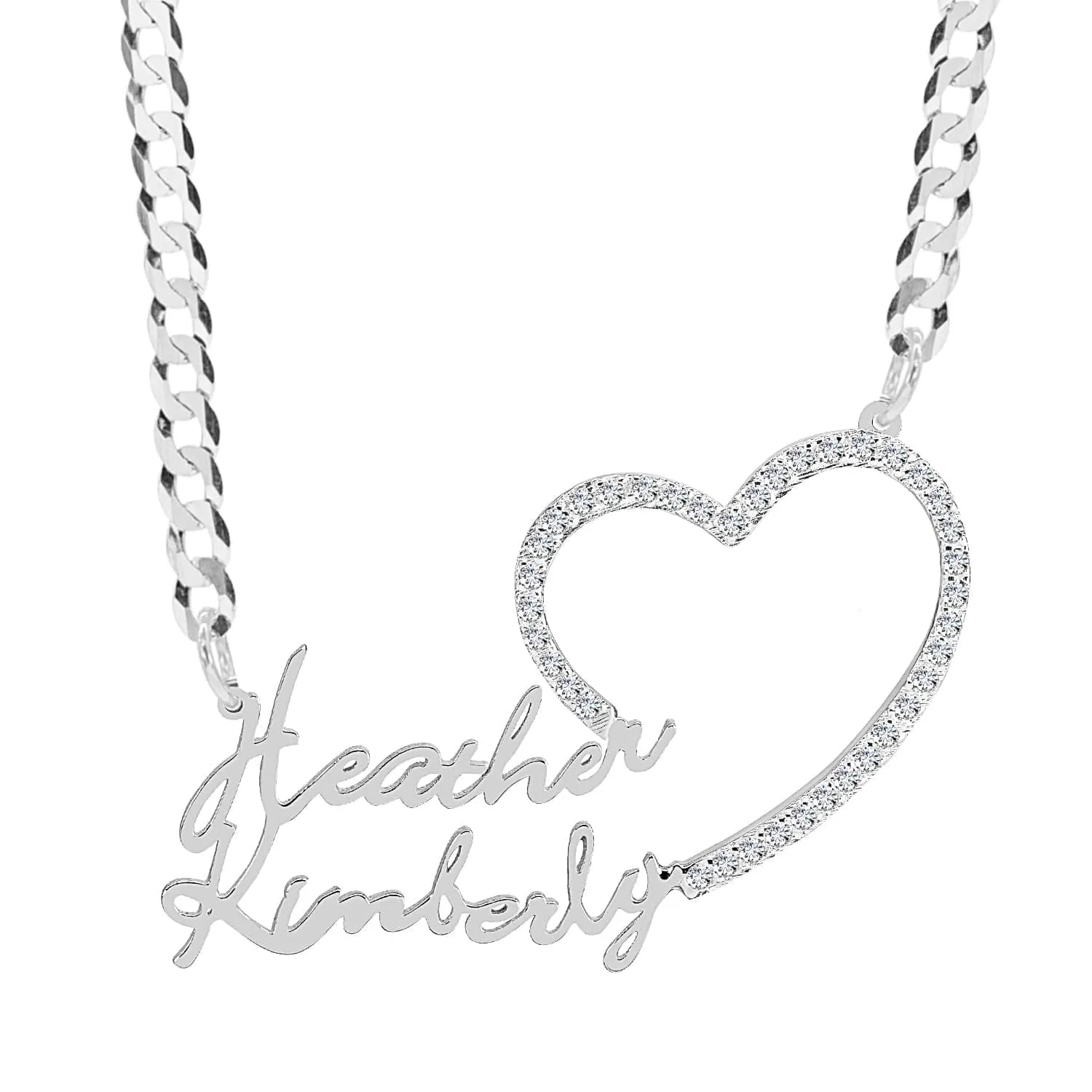 Iced Out Single Nameplate Necklace with Heart