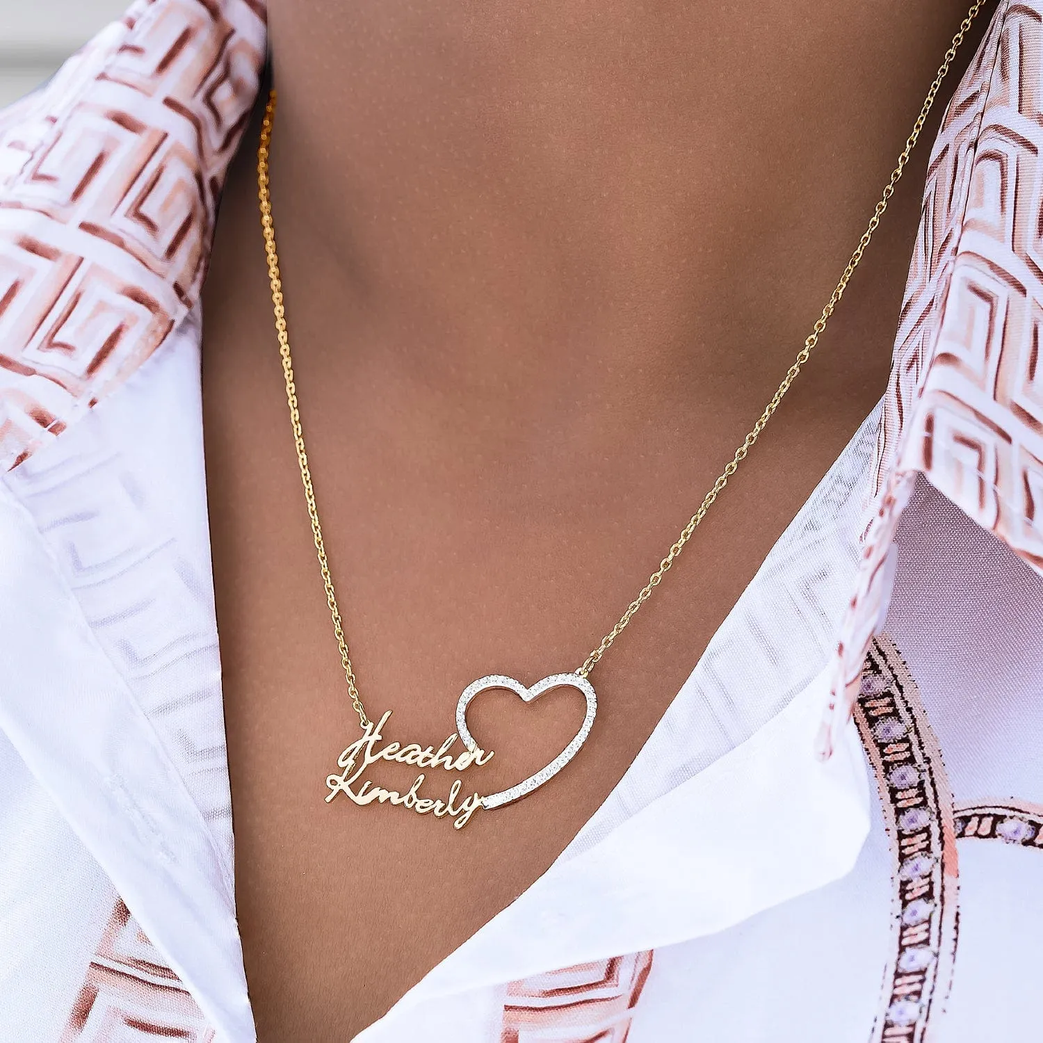 Iced Out Single Nameplate Necklace with Heart