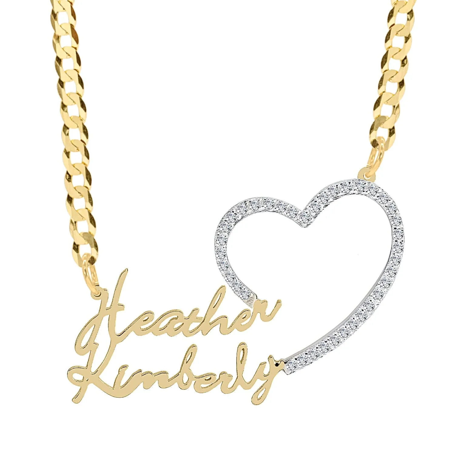 Iced Out Single Nameplate Necklace with Heart