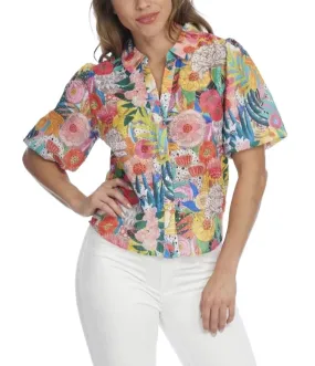 Indu Balloon Sleeve Top - Enchanted Garden