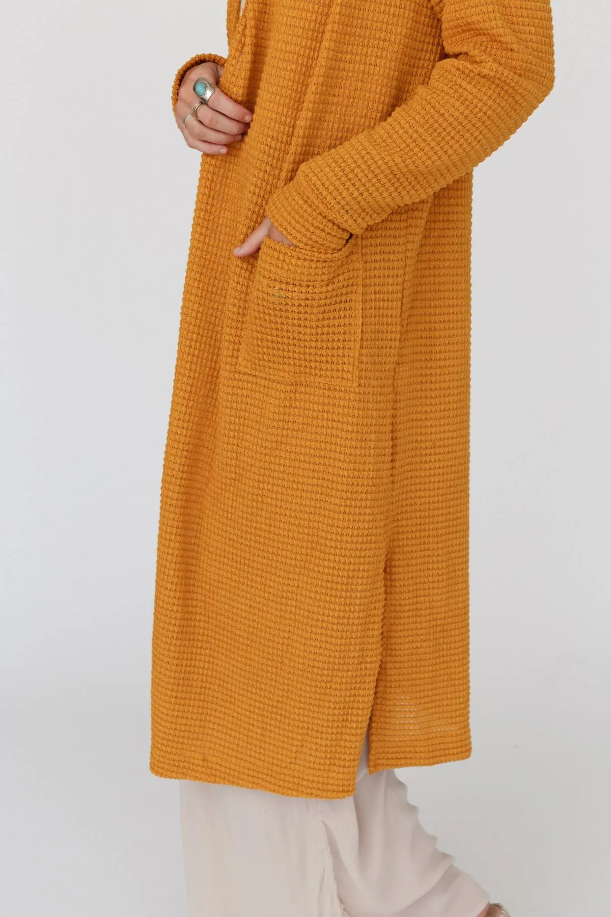 Jayde Waffle Knit Cardigan - Mustard