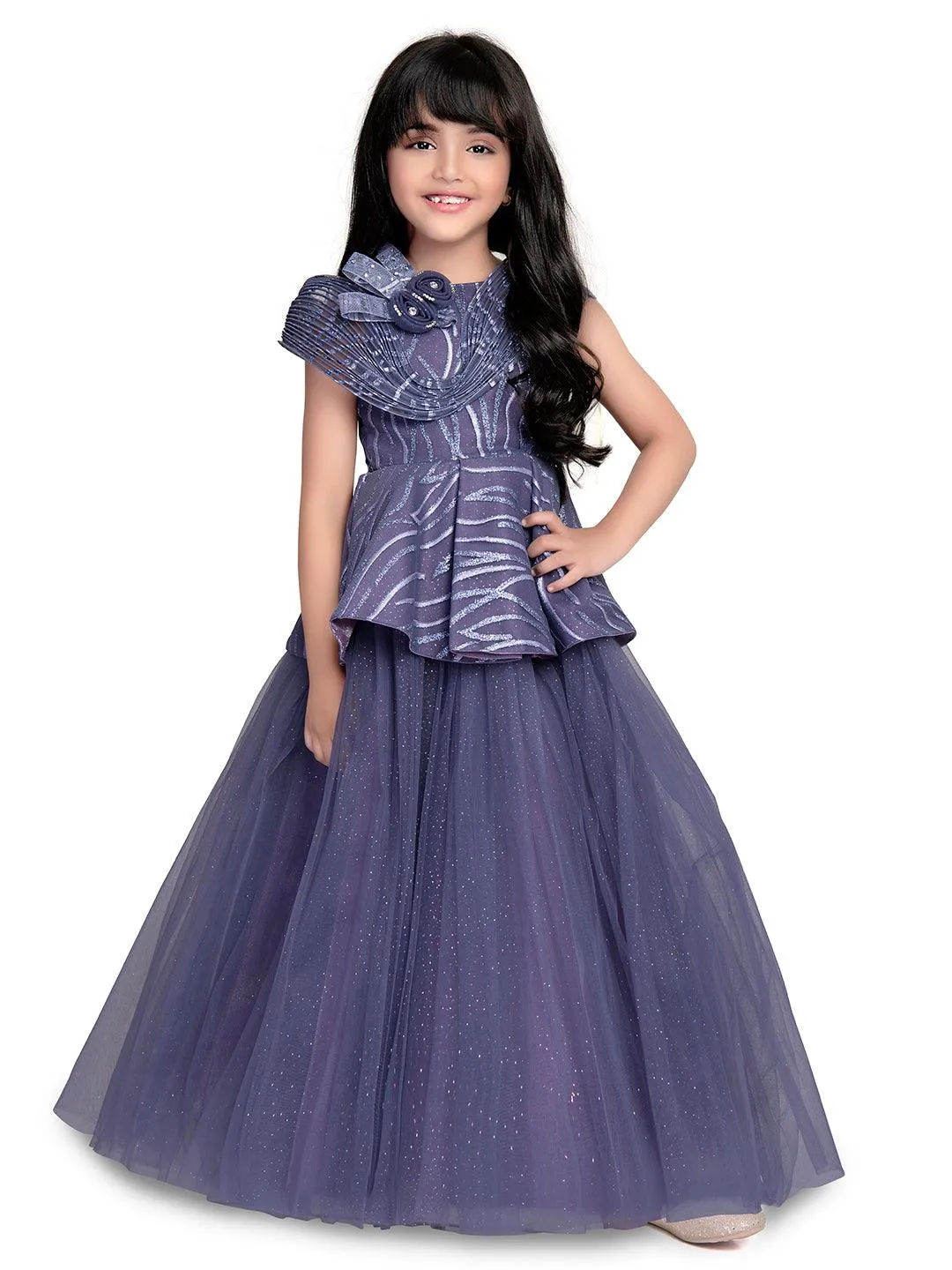 Lilac Coloured Wire Style Fancy Gown For Girls / Birthday, Festival, Celebration Party Wear Outfit For Girls