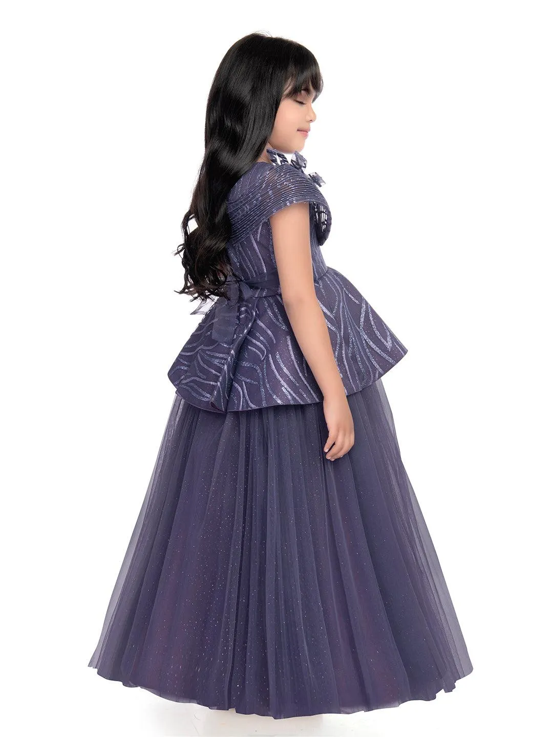 Lilac Coloured Wire Style Fancy Gown For Girls / Birthday, Festival, Celebration Party Wear Outfit For Girls