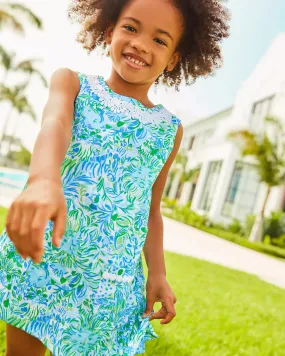 Lilly Pulitzer Girls Little Lilly Classic Shift Dress - Hydra Blue Dandy Lions