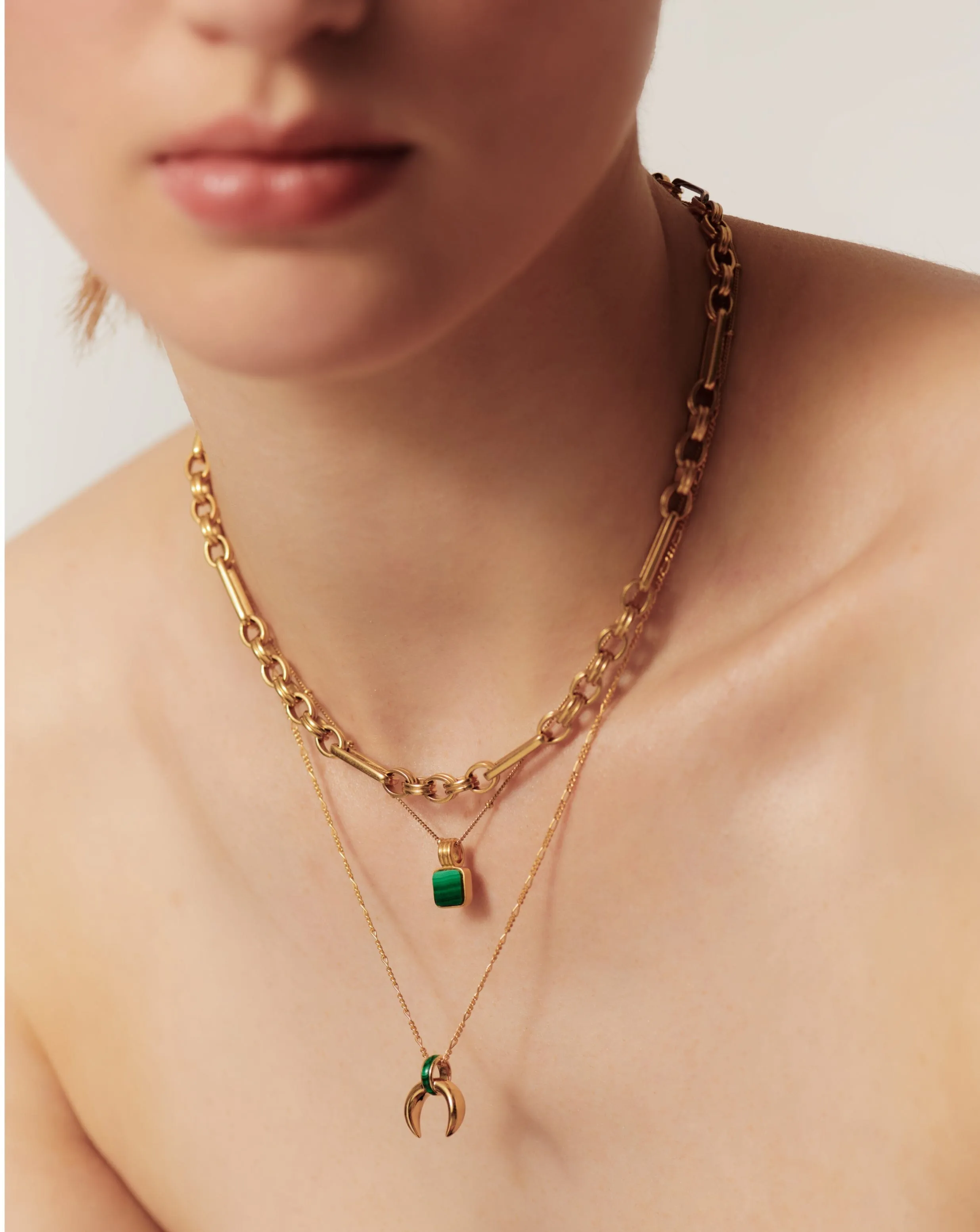 Lucy Williams Malachite Horn Pendant Necklace | 18ct Gold Plated Vermeil/Malachite