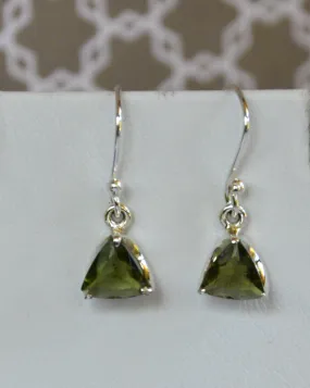 Moldavite Tri Dangle Earrings