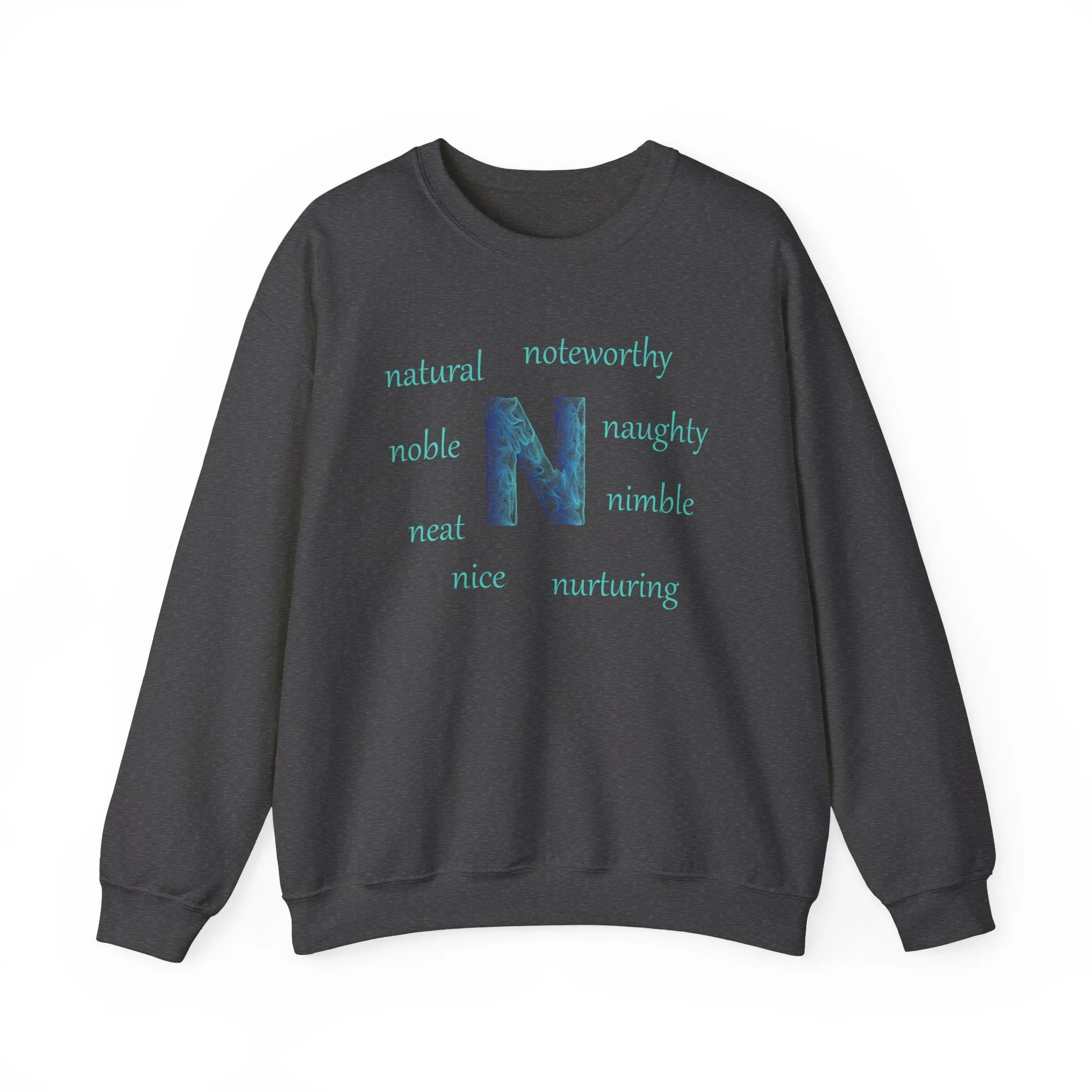 N Alphabet Sweatshirt, Alphabet Initial "N" Unisex Heavy Blend™ Optimistic, Motivational, Mental Health Crewneck Sweatshirt, Self-affirming Sweatshirt