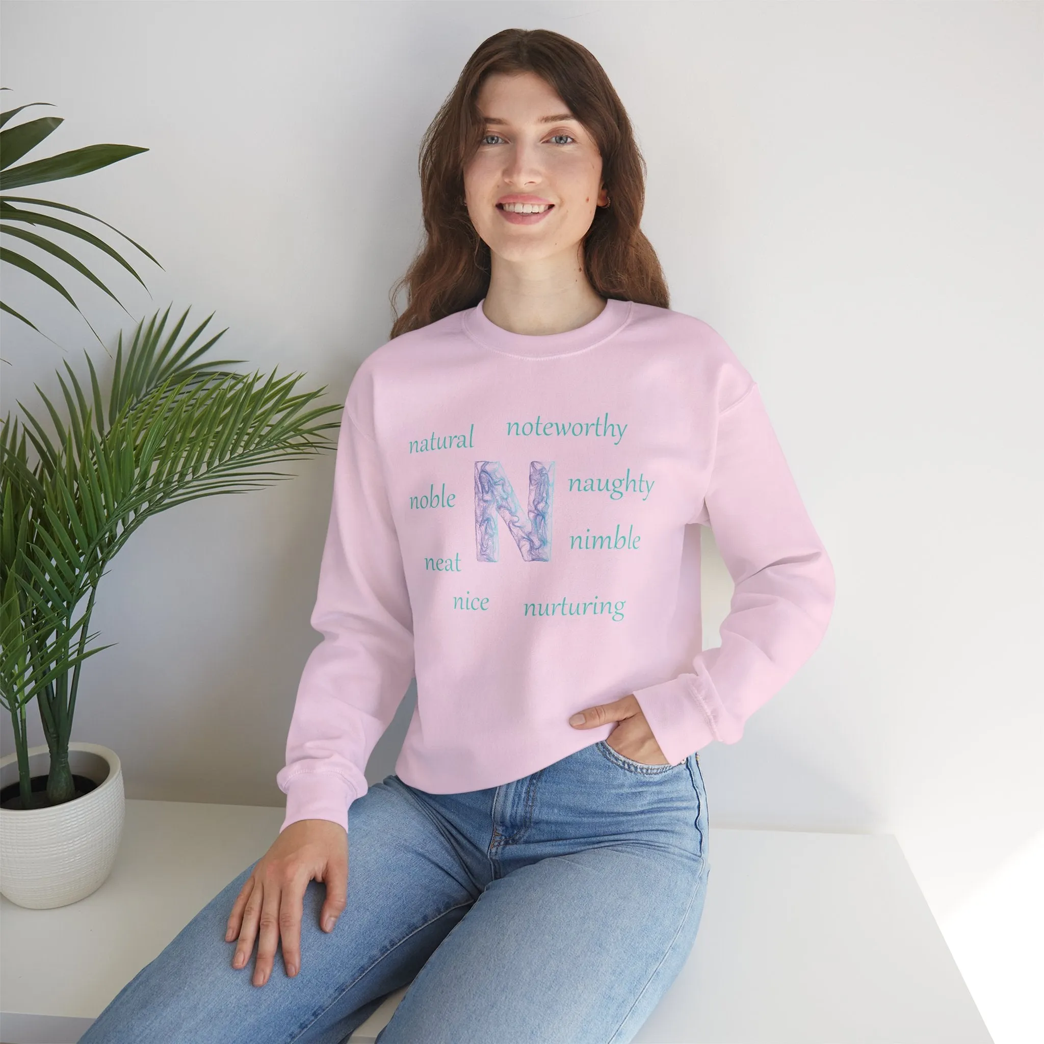 N Alphabet Sweatshirt, Alphabet Initial "N" Unisex Heavy Blend™ Optimistic, Motivational, Mental Health Crewneck Sweatshirt, Self-affirming Sweatshirt